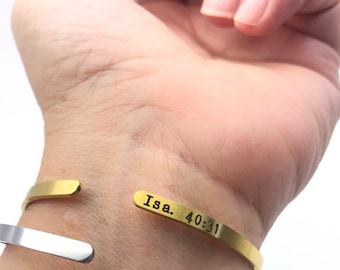 WAIT … Isa. 40:31 Engraved Ultra Thin Cuff Bracelet - .125” x 6" Adjustable Cuff - Optional Inside Custom Engraving Options - Brushed Finish