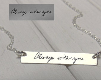 Handwritten Horizontal Bar Necklace - YOUR HANDWRITING - or text, Sterling Silver, Gold or Rose Gold - Perfect For Layering -Jewelry For Her