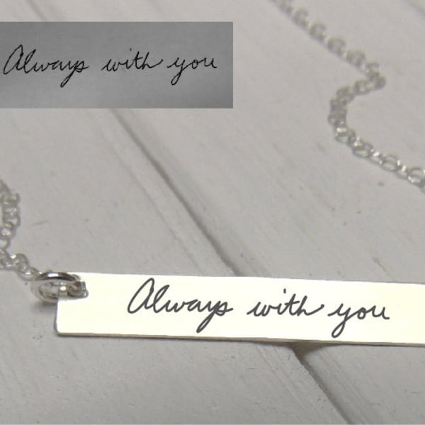 Handwritten Horizontal Bar Necklace - YOUR HANDWRITING - or text, Sterling Silver, Gold or Rose Gold - Perfect For Layering -Jewelry For Her