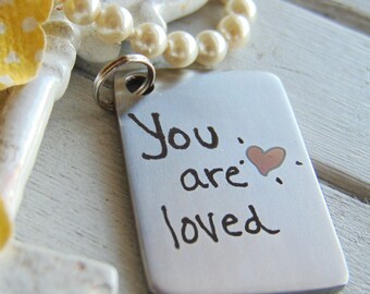 Handwritten Key Chain- Your Handwriting, or Custom Font Text, with Laser Engraved Color Etched Heart!! Personalized Steel Key Chain Gift