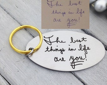Handwritten Key Chain, Brass Ring - Your Handwriting keychain  personalized keychain for him, keychain for her, personalized, Christ