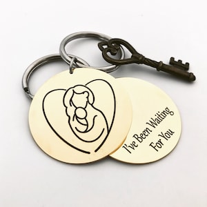 Mother Child Silhouette Key Chain - Gold Plated Stainless Steel, Custom Back Engraving Options _Your Handwriting or text_ 1.5" Circle - Mom