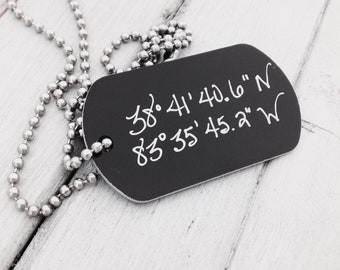 Handwritten Personalized Dog Tag - Custom Text or Your Own Handwriting Options - Black Aluminum and Stainless Steel- Hand Crafted Gifts