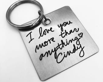 Actual  Handwriting  Keychain - Your Design - Handwriting & Font Options - Personalized, Rectangle, Stainless Steel, Engraved Key Chain