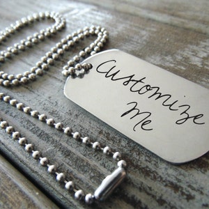 Custom Steel Dog Tag - Actual Handwriting  or Fingerprint Option,  Hand crafted fingerprint gifts,  Reveal Party - Anniversary Gift Wedding