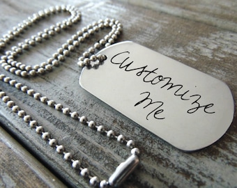 Custom Steel Dog Tag - Actual Handwriting  or Fingerprint Option,  Hand crafted fingerprint gifts,  Reveal Party - Anniversary Gift Wedding