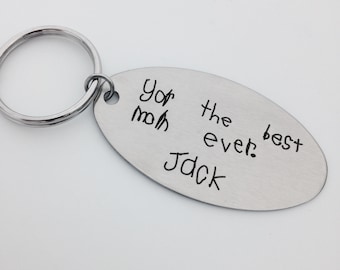 Child's Handwritten Key Chain, Your Handwriting keychain - or font, personalized key chain gift for mom, child's actual handwriting keychai