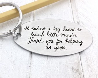 Teacher's Gift Key Chain, Your Actual Handwriting or Font - front and/or back options, Personalized Custom Key Chain, Stainless Steel