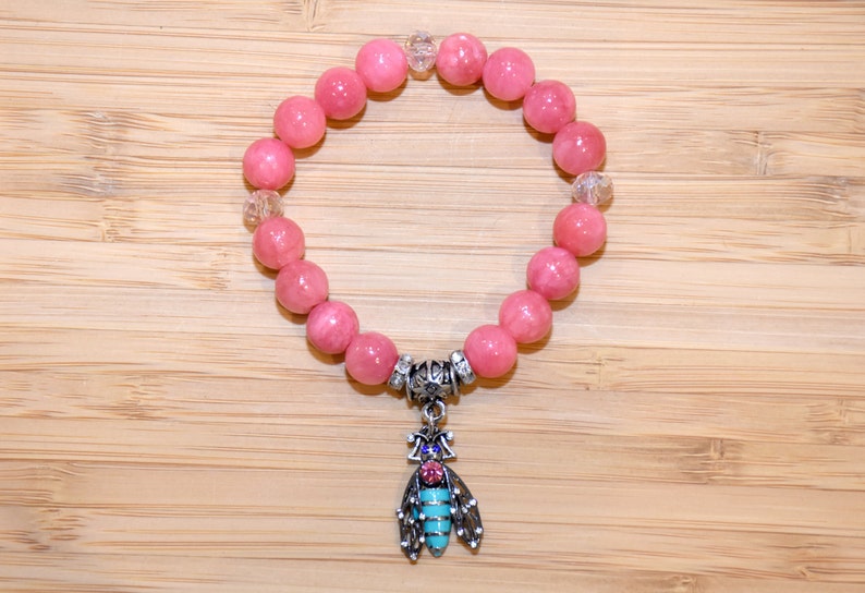 Pink Stone Bracelet Pink Stone Jewelry Bead Bracelet Beaded Etsy