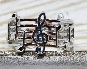 Music Ring, Silver Music Ring, Sterling Silver Ring, 925 Sterling Silver Ring, Music Jewelry, Music Note Ring, Music Notes Ring