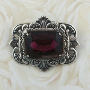 Antique Silver Finish Brooch with Amethyst German Glass Stone P-3752-FA