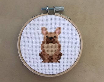 Kit De Broderie Point De Croix Bouledogue Français - Tissu Imprimé Ou Compté - Pour Débutants Et Adultes - Awesocrafts