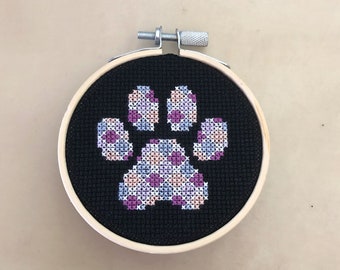 Purple Jewels Paw Print Cross Stitch Pattern