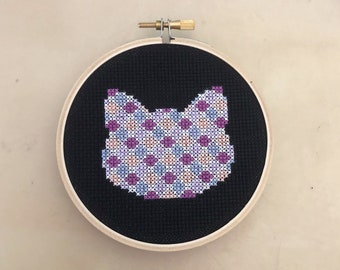 Purple Jewels Cat Face Cross Stitch Pattern