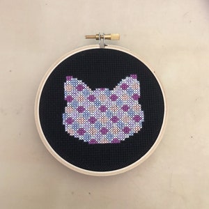 Purple Jewels Cat Face Cross Stitch Pattern