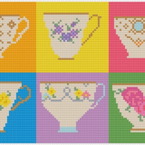 Teacup Pop Art Squares Cross Stitch Pattern image 3