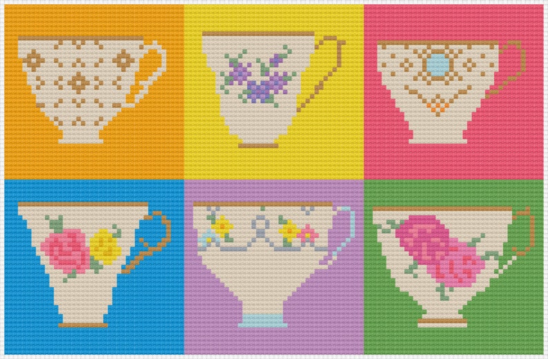 Teacup Pop Art Squares Cross Stitch Pattern image 3