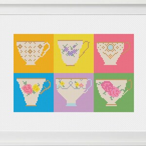 Teacup Pop Art Squares Cross Stitch Pattern image 2