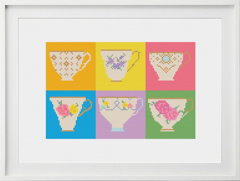 Teacup Pop Art Squares Cross Stitch Pattern image 2