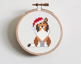 Christmas Rough Collie Cross Stitch Pattern