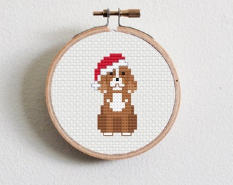 Christmas Brown Cavalier King Charles Spaniel Cross Stitch Pattern