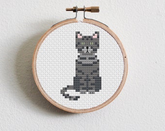 Dark Tabby Cat Cross Stitch Pattern