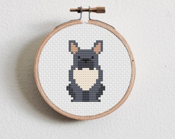 Blue Frenchie French Bulldog Cross Stitch Pattern