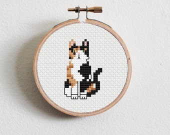 Black Calico Cat Cross Stitch Pattern