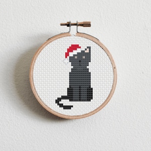 Christmas Black Cat Cross Stitch Pattern
