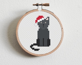 Christmas Black Cat Cross Stitch Pattern