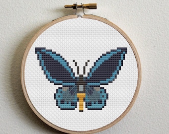 Animal Crossing Priam's Blue Birdwing Butterfly Cross Stitch Pattern