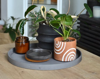 12 Inch Concrete Tray: Large Round Planter Saucer, Bathroom Decor