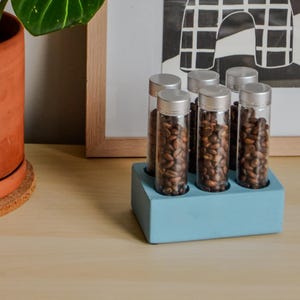 Handmade Concrete Coffee Bean Storage: 6 Glass Tubes
