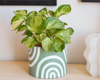 Handgemaakte mintgroene regenboog plantenbak: boho keramiek bloempot
