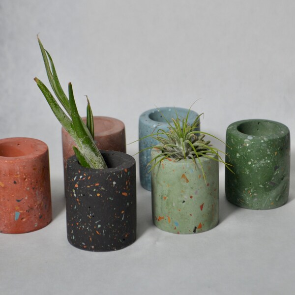 Terrazzo Matchstick |  Airplant Holder Concrete Pot | Speckled handmade recycled pot for airplant, qtip, plants, housewarming gift