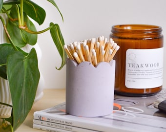 Handmade Concrete Scallop Match Holder: Minimalist Match Pot