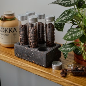 Handmade Terrazzo Concrete Coffee Bean Storage Caddy with Glass Tubes