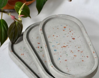 Handmade Terrazzo Style Concrete Tray: Long Round Dish