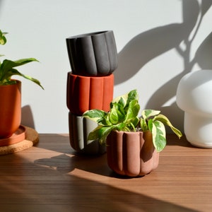 Fluted Cylinder Planter, great for small succulents and fits 2.5 inch nursery pots | Fluted concrete planter | Vibrant fun minimal planter