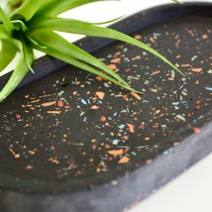 Charcoal Terrazzo Concrete Tray: Long Round Jewelry Dish