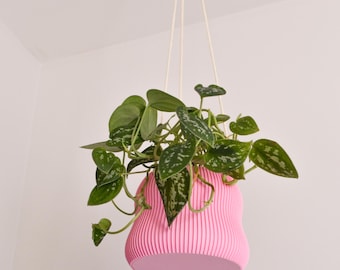 Ribbed Hanging Planter Pot: 4" Sustainable Japandi Style