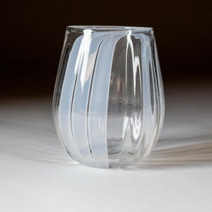Clear and White Opalescent Handblown Stemless Wine Glass