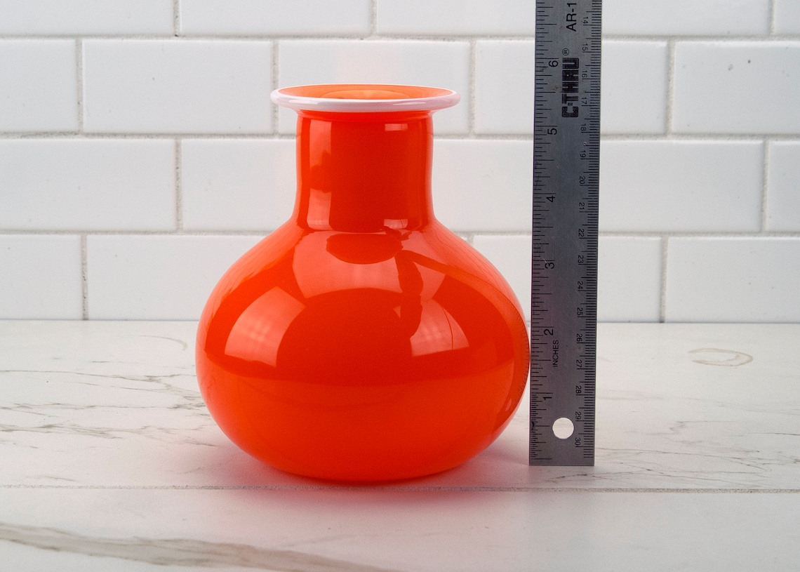 Orange Glass Bud Vase with White Accent Etsy
