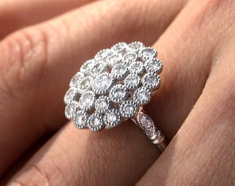 Flower Bomb Ring in 14k white gold with 30 round natural brilliant diamonds