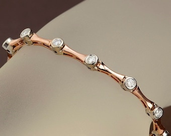 Rose Gold Bracelet, 2 Tone Solid 14k Rose and White Gold Diamond Bracelet