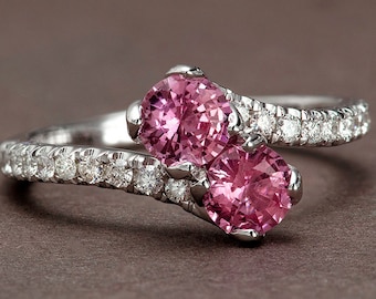 Sapphire Engagement Ring, You and Me 2 Stone Pink Sapphire Ring