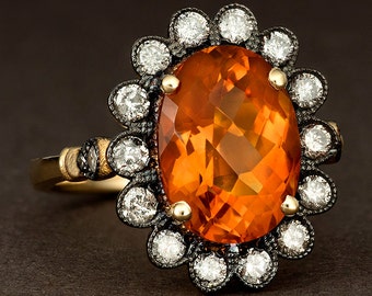 Oval Cut Madeira Citrine Flower Ring in 14k Yellow Gold