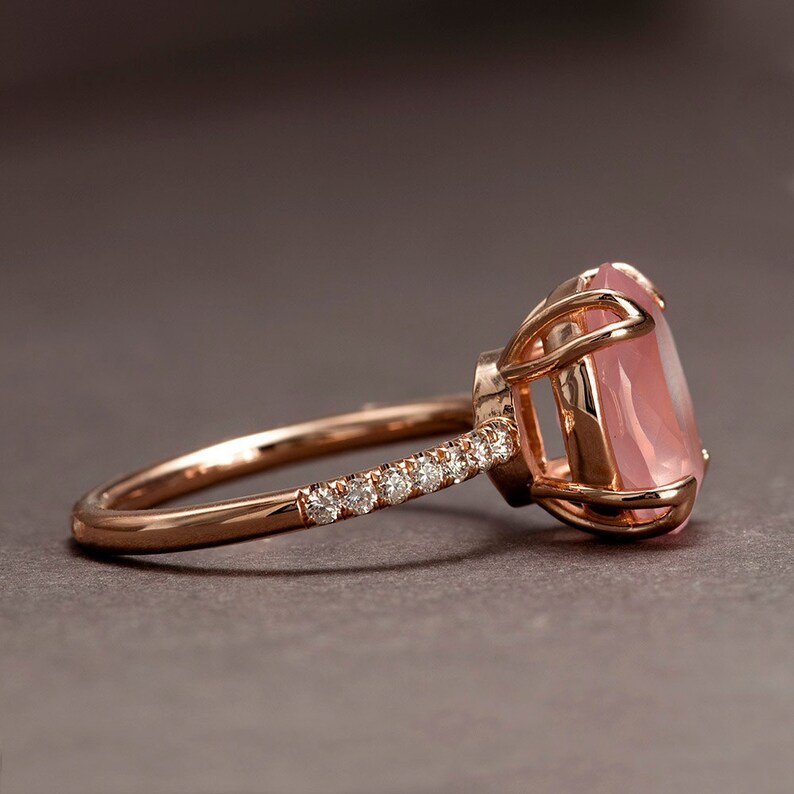 Pink Rose Quartz Ring Oval Cut Quartz Engagement Ring Pink Etsy