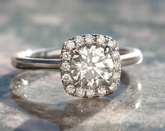 Diamond Engagement Ring, Fancy Light Silver Cape Diamond Ring in Solid 14k White Gold