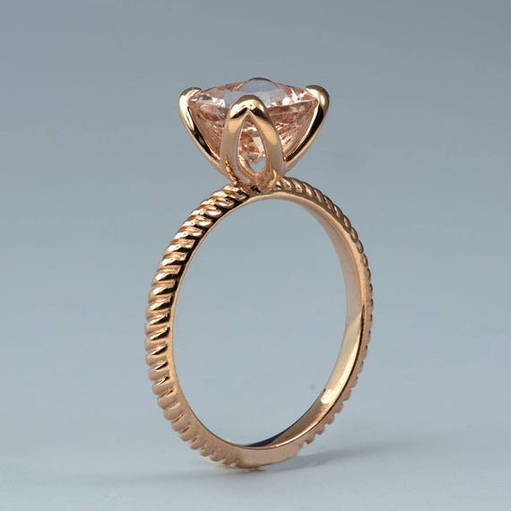 Light Pink Morganite Rose Gold Ring 2 Carat Cushion Cut Etsy
